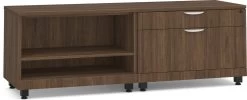 Encore Storage Cabinet And Bookshelf Credenza - Modern Walnut With Black Riser