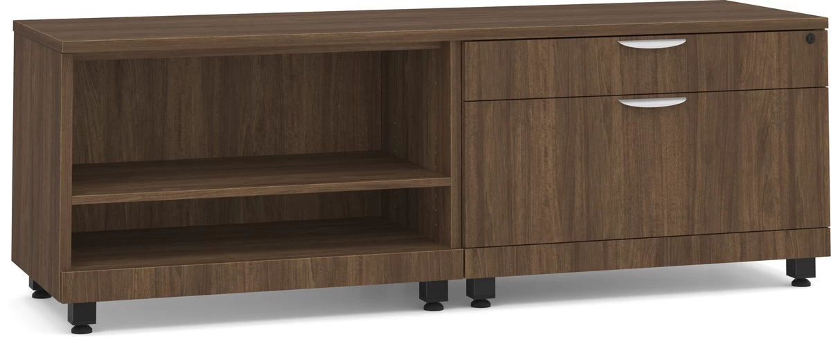 Encore Storage Cabinet And Bookshelf Credenza - Modern Walnut With Black Riser 3 Encore Storage Cabinet And Bookshelf Credenza - Modern Walnut With Black Riser