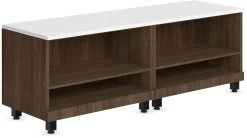Encore Dual Open Bookshelf Credenza - Modern Walnut Base And White Top With Black Riser