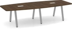 Signature Boat-Shape Conference Table 10 Ft - Modern Walnut With Silver Metal Legs