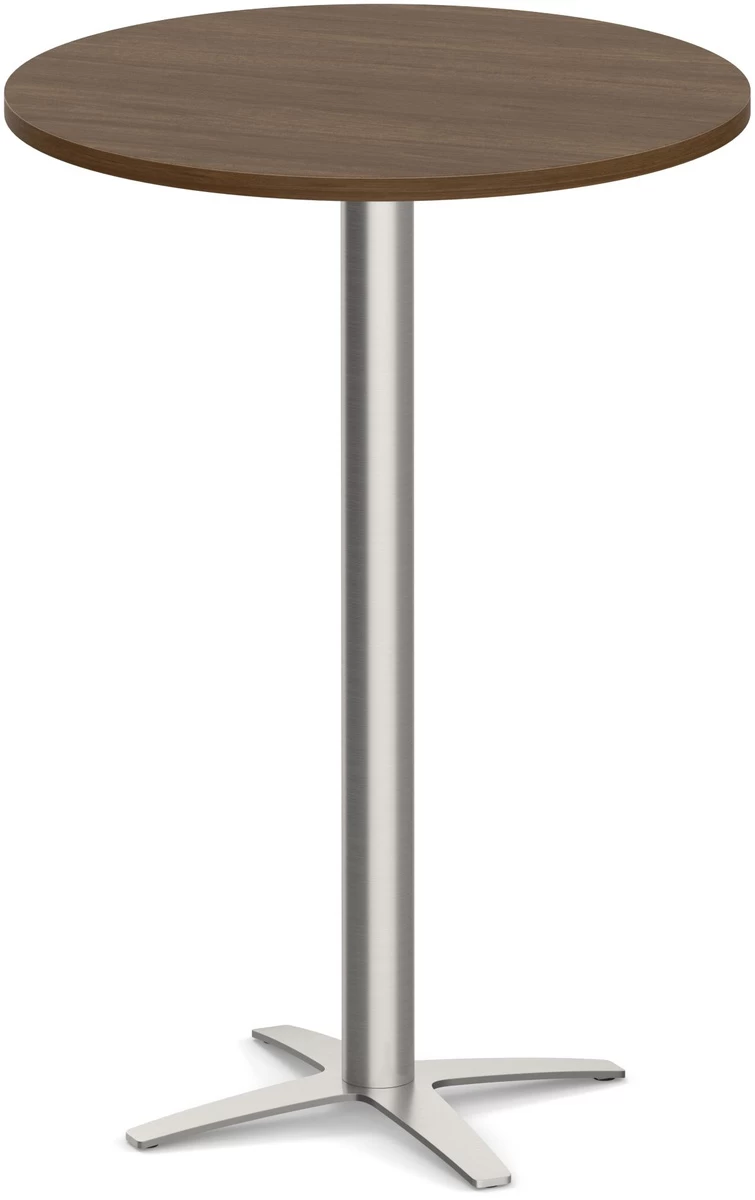 Classic Round Bistro Table 30" With Cross Brushed Metal Base - Modern Walnut 3 Classic Round Bistro Table 30" With Cross Brushed Metal Base - Modern Walnut