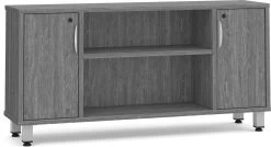 Encore Narrow Storage Credenza With Metal Legs - Newport Grey With Silver Legs