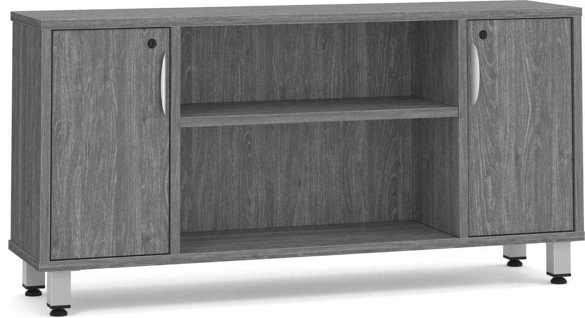 Encore Narrow Storage Credenza With Metal Legs - Newport Grey With Silver Legs 3 Encore Narrow Storage Credenza With Metal Legs - Newport Grey With Silver Legs