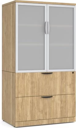 Locking Storage Cabinet And Lateral File Combo Unit With Glass Doors - Aspen