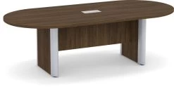 Classic Plus Racetrack Conference Table 8 Ft - Modern Walnut With Silver Metal Accents