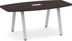 Signature Boat-Shape Conference Table 8 Ft - Espresso With Silver Metal Legs