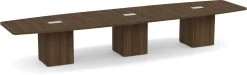 Classic Boat-Shape Conference Table 16 Ft With Cube Base - Modern Walnut