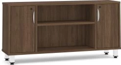 Encore Narrow Storage Credenza With Metal Legs - Modern Walnut With White Legs