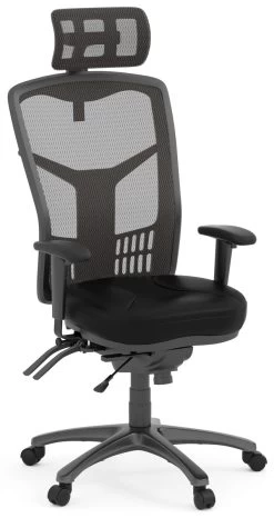 CoolMesh Pro Executive High Back Chair - Black Leather With Titanium Base And Headrest