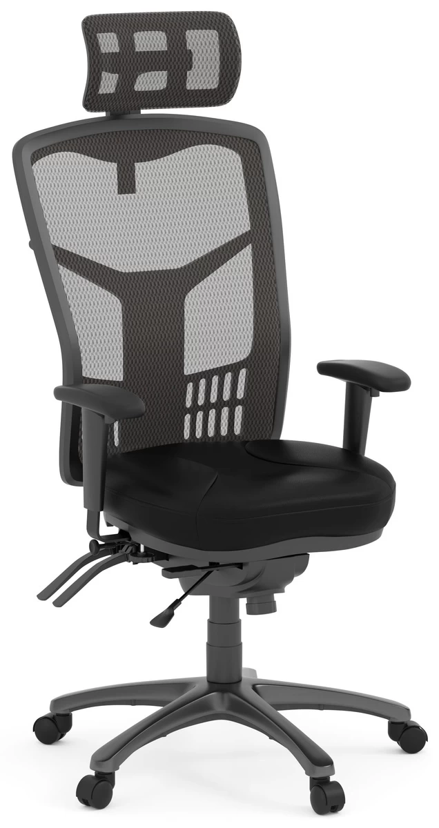 CoolMesh Pro Executive High Back Chair - Black Leather With Titanium Base And Headrest 3 CoolMesh Pro Executive High Back Chair - Black Leather With Titanium Base And Headrest
