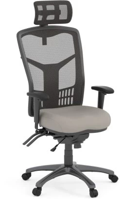 CoolMesh Executive High Back Chair - Grey Antimicrobial Vinyl With Titanium Base And Headrest