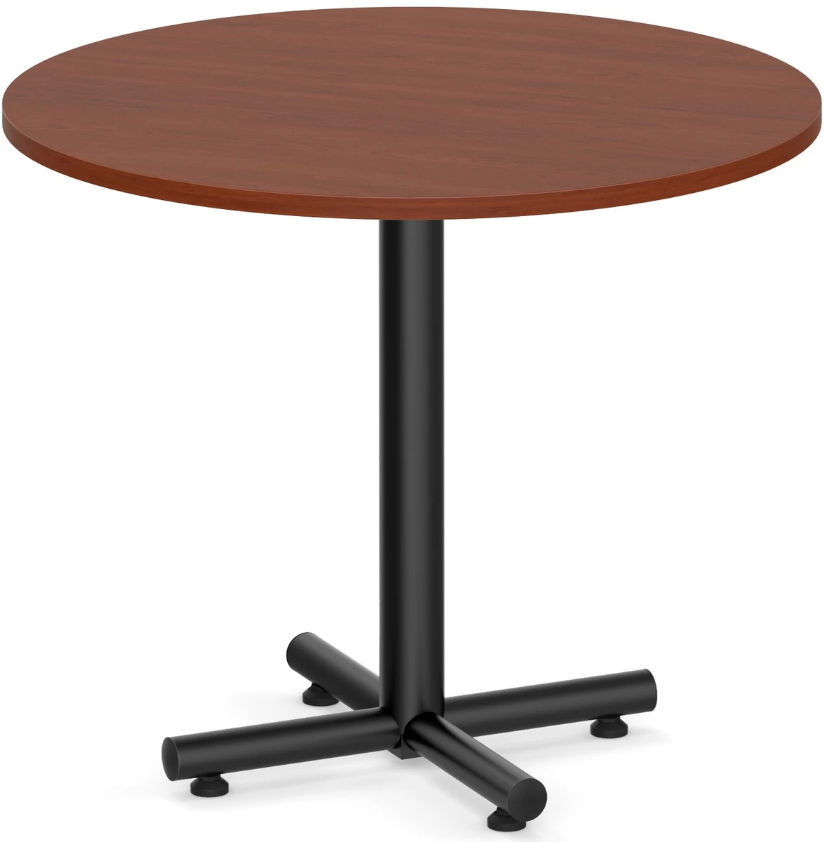 Classic Round Meeting Table 36" With Square-Edge Top And Black Metal Cross Base - Cherry 3 Classic Round Meeting Table 36" With Square-Edge Top And Black Metal Cross Base - Cherry