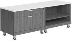 Encore Storage Cabinet And Bookshelf Credenza - Newport Grey With Silver Riser