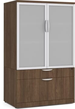Elements Storage Cabinet And 2-Drawer Combo Unit With Glass Doors - Modern Walnut