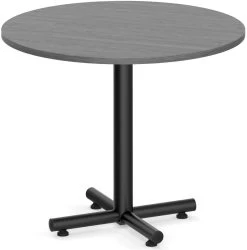 Classic Round Meeting Table 36" With Square-Edge Top And Black Metal Cross Base - Newport Grey