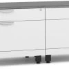 Encore Dual Storage Cabinet Credenza - White Base And Newport Grey Top With Black Riser -Office Furniture Store f3ca2ba7222f846d15f120c36cae
