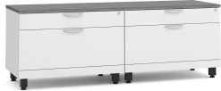 Encore Dual Storage Cabinet Credenza - White Base And Newport Grey Top With Black Riser