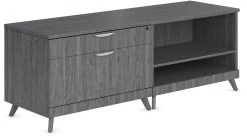 Signature Storage Cabinet And Bookshelf Credenza - Newport Grey Base And Top With Newport Grey Legs