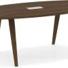 Signature Boat-Shape Conference Table 8 Ft - Modern Walnut With Black Hardware