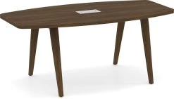 Signature Boat-Shape Conference Table 8 Ft - Modern Walnut With Black Hardware