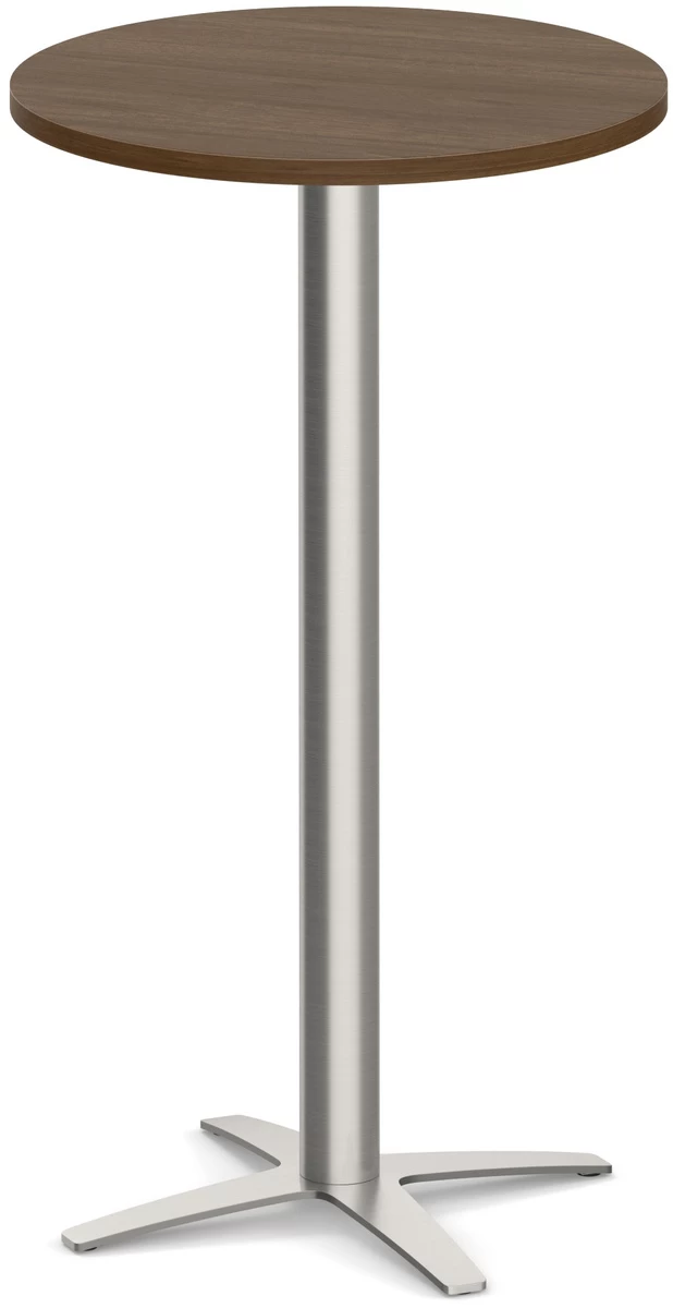 Classic Round Bistro Table 24" With Cross Brushed Metal Base - Modern Walnut 3 Classic Round Bistro Table 24" With Cross Brushed Metal Base - Modern Walnut